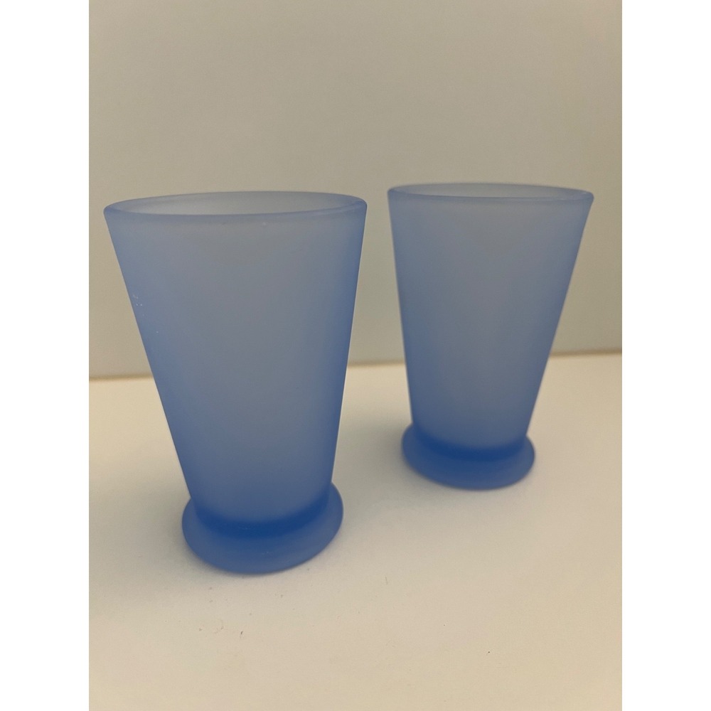 Vintage Umbra Frosted Glass Light Cobalt Blue Glass Cup 4 3/8 inch X 2 3/4 inch